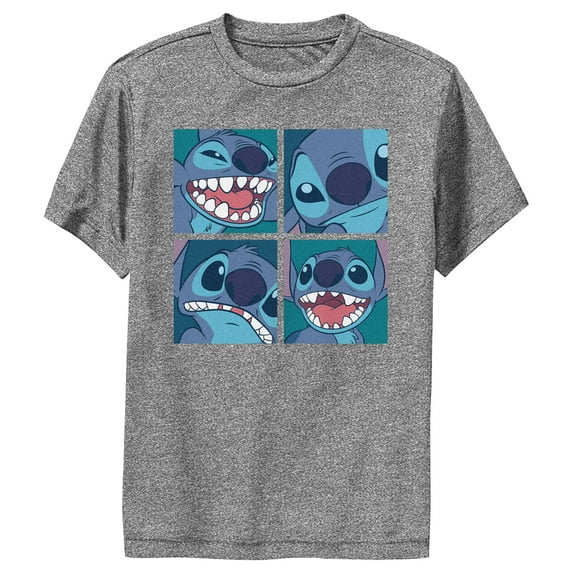 Boy's Lilo & Stitch Cute Portraits Performance Graphic Tee Charcoal Heather Large