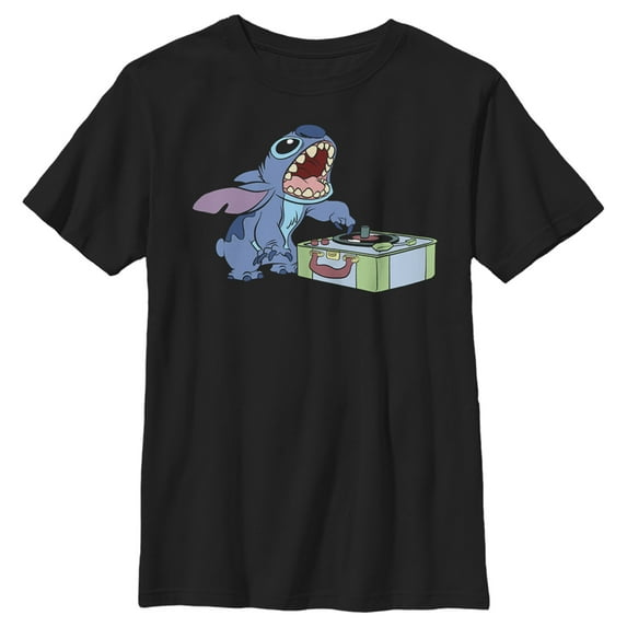 Boy's Lilo & Stitch DJ Record Scratch Master Graphic Tee Black Large