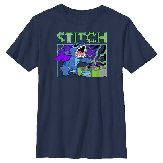 Boy's Lilo & Stitch DJ Stitch Graphic Tee Navy Blue Medium