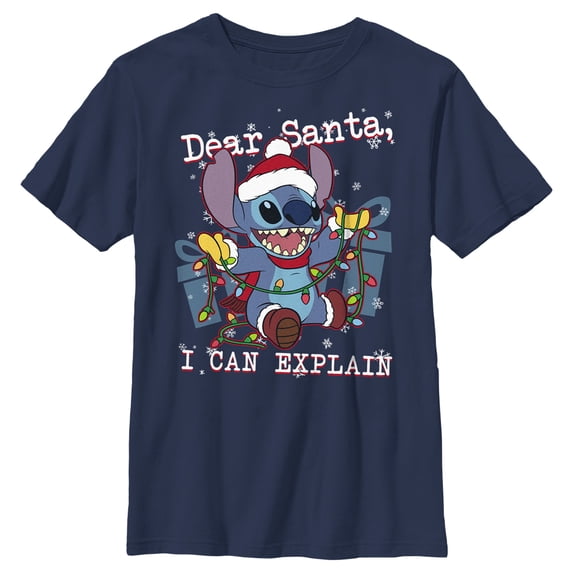 Boy's Lilo & Stitch Dear Santa, I Can Explain Graphic Tee Navy Blue X Small