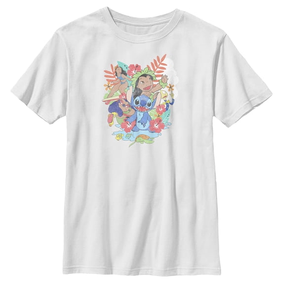 Boy's Lilo & Stitch Distressed Group Portrait Graphic Tee White Small