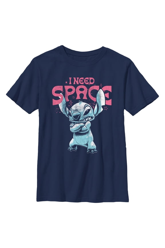 Boy's Lilo & Stitch Distressed I Need Space Graphic Tee Navy Blue Large