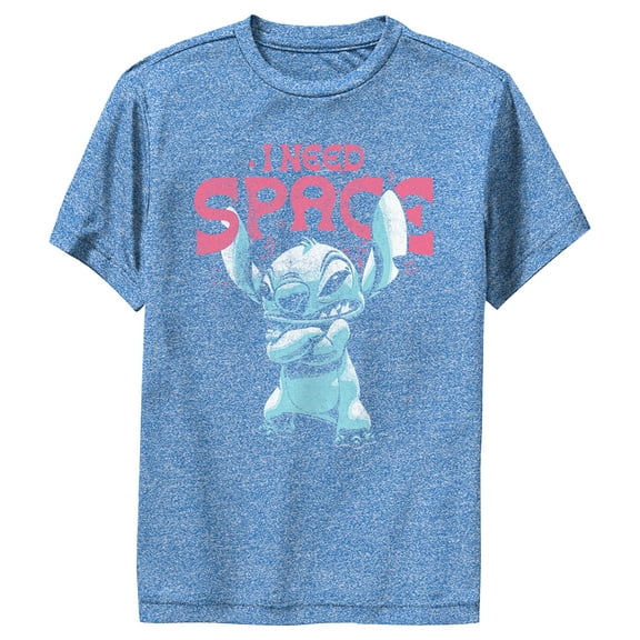 Boy's Lilo & Stitch Distressed I Need Space Performance Graphic Tee Royal Blue Heather Medium