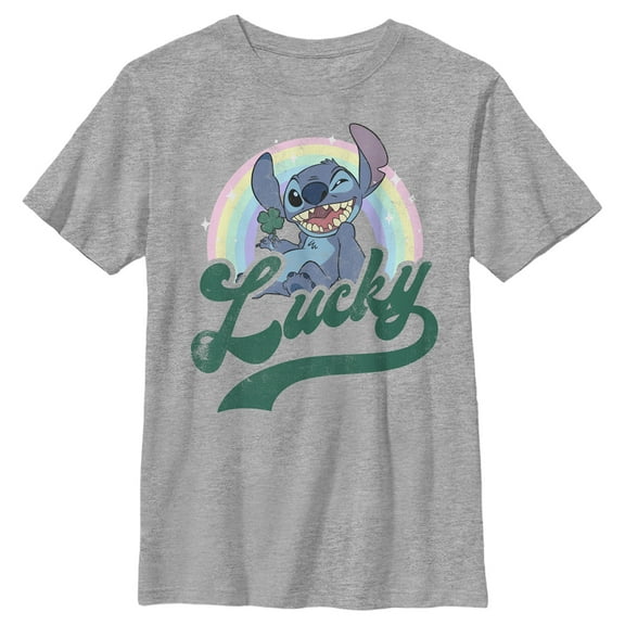 Boy's Lilo & Stitch Distressed Lucky Wink Graphic Tee Athletic Heather Medium
