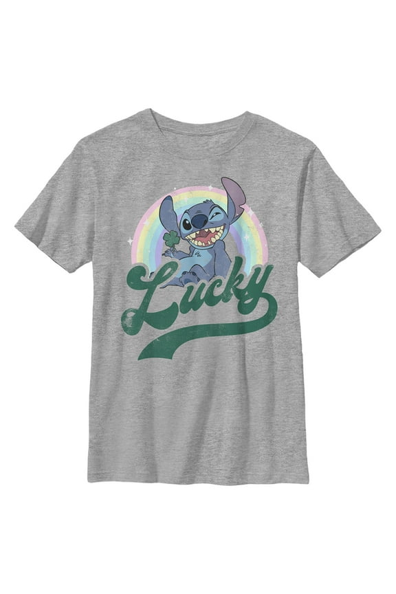 Boy's Lilo & Stitch Distressed Lucky Wink Graphic Tee Athletic Heather Medium