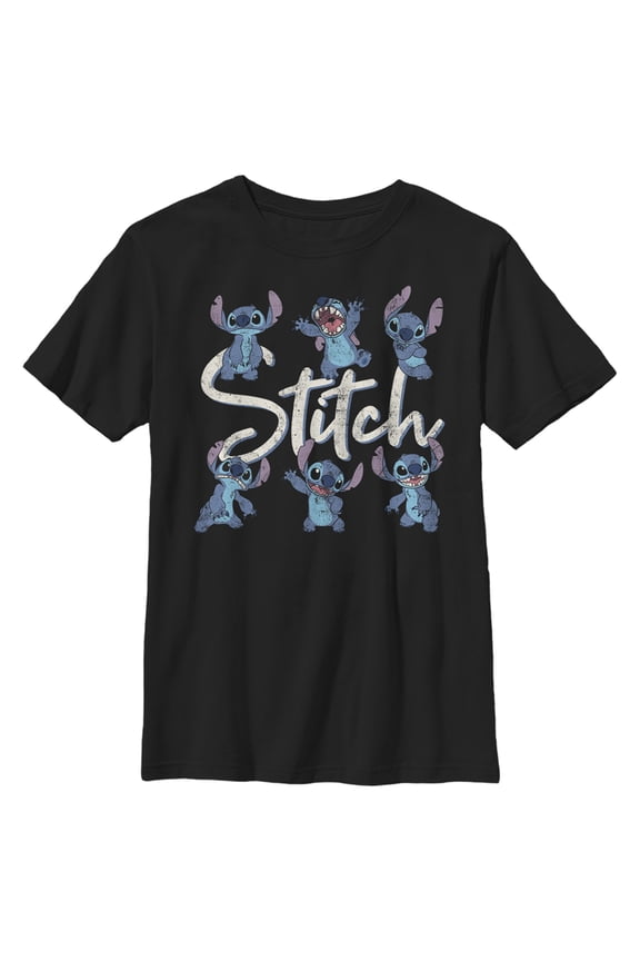 Boy's Lilo & Stitch Distressed Poses Graphic Tee Black X Large