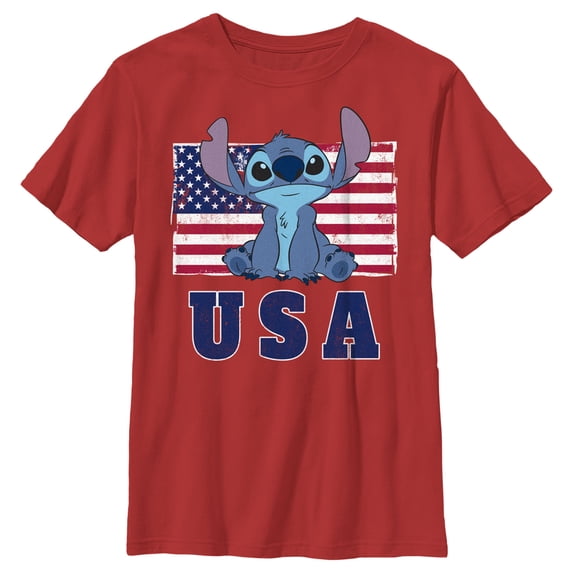 Boy's Lilo & Stitch Distressed Red, White, and Blue Graphic Tee Red Small