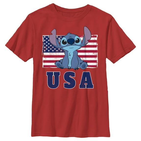 Boy's Lilo & Stitch Distressed Red, White, and Blue  Graphic Tee Red X Large