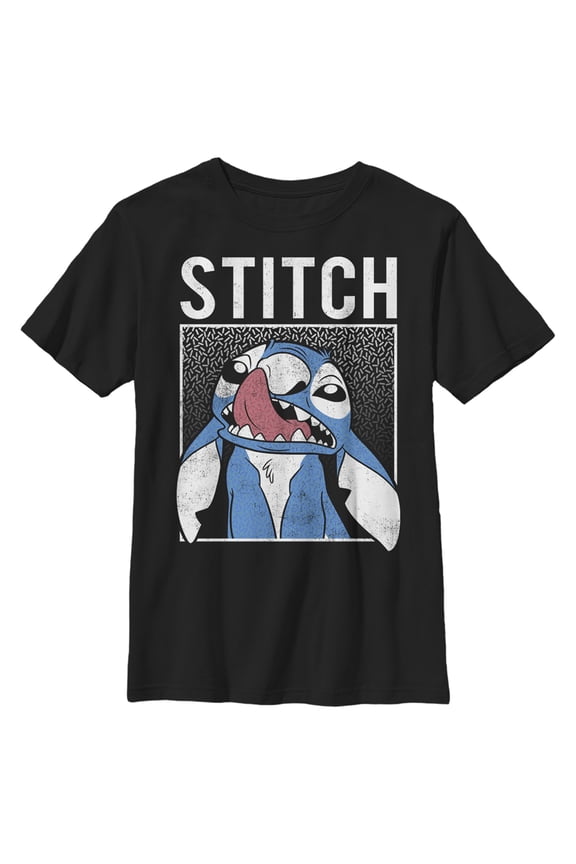 Boy's Lilo & Stitch Distressed Stitch Graphic Tee Black Large