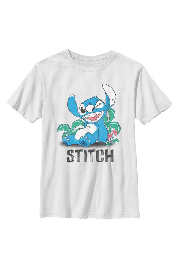 Boy's Lilo & Stitch Distressed Stitch Wink Graphic Tee White Small