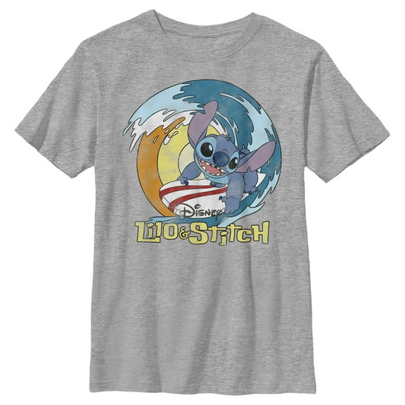Boy's Lilo & Stitch Distressed Surf's Up Graphic Tee Athletic Heather Large