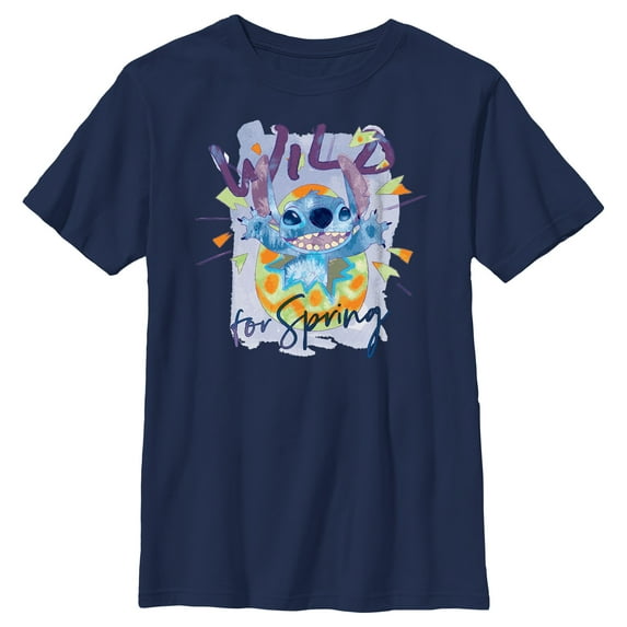 Boy's Lilo & Stitch Easter Stitch Wild for Spring Egg Graphic Tee Navy Blue X Large
