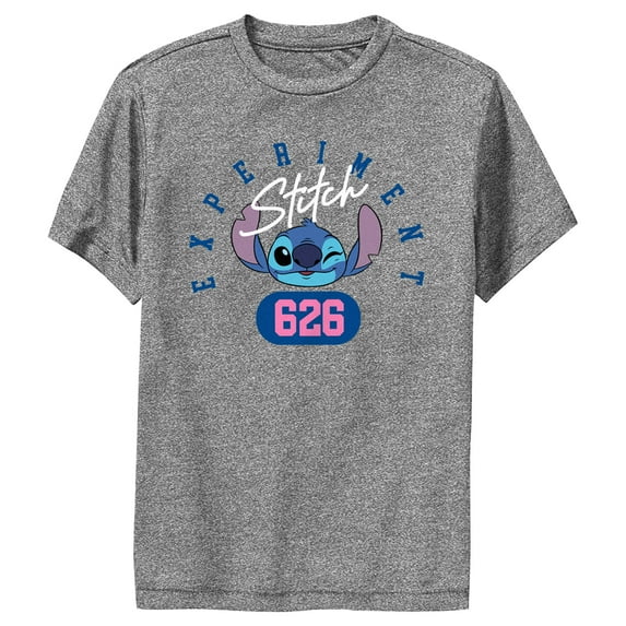 Boy's Lilo & Stitch Experiment 626 Cute Face Performance Graphic Tee Charcoal Heather X Large