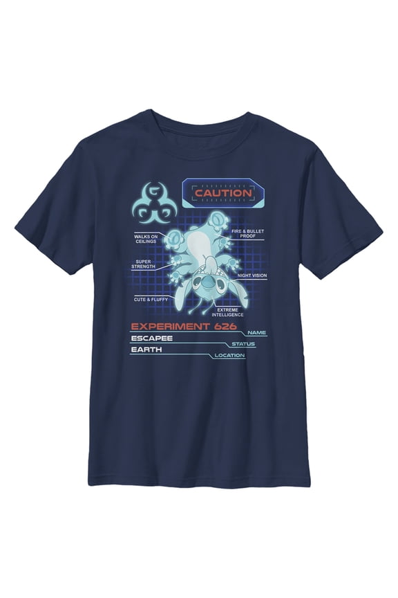 Boy's Lilo & Stitch Experiment 626 Schematics Graphic Tee Navy Blue Medium
