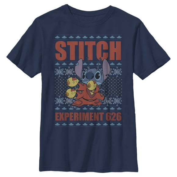 Boy's Lilo & Stitch Experiment 626 Ugly Sweater  Graphic Tee Navy Blue Small