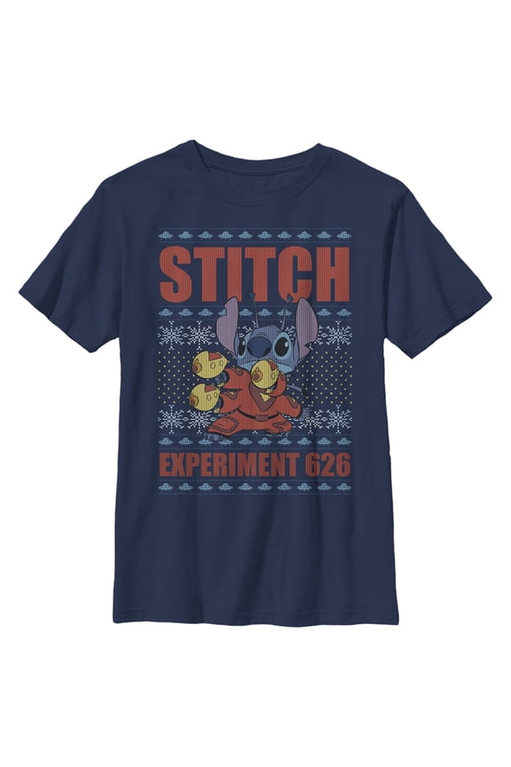 Boy's Lilo & Stitch Experiment 626 Ugly Sweater  Graphic Tee Navy Blue Small