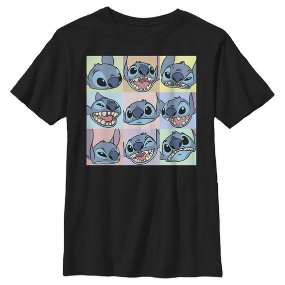 Boy's Lilo & Stitch Facial Expressions Graphic Tee Black Medium