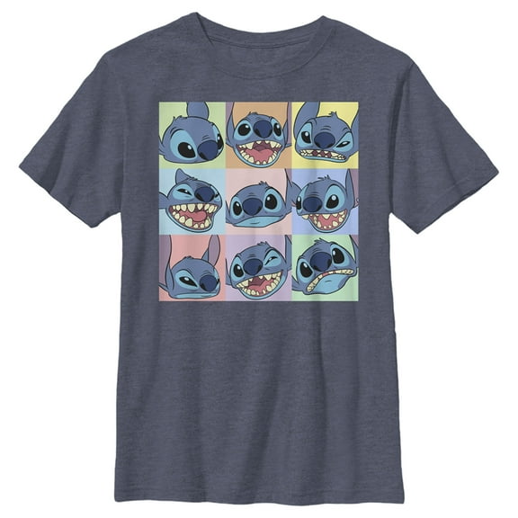 Boy's Lilo & Stitch Facial Expressions  Graphic Tee Navy Blue Heather Medium