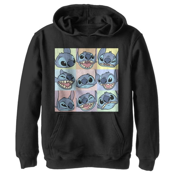 Boy's Lilo & Stitch Facial Expressions  Pull Over Hoodie Black Medium