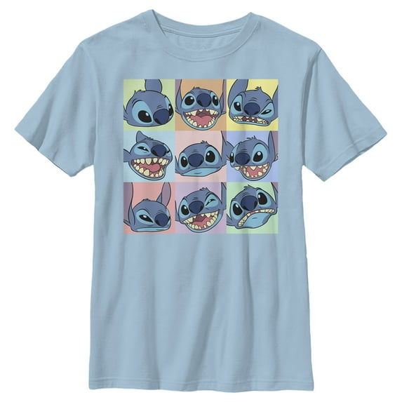 Boy's Lilo & Stitch Facial Expressions of Stitch Graphic Tee Light Blue Large
