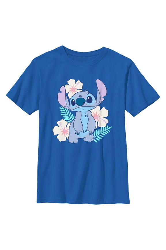 Boy's Lilo & Stitch Floral Stitch Graphic Tee Royal Blue Small