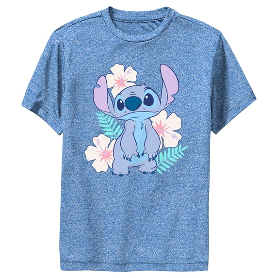 Boy's Lilo & Stitch Floral Stitch Performance Graphic Tee Royal Blue Heather Large