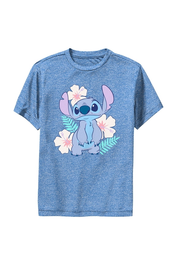 Boy's Lilo & Stitch Floral Stitch Performance Graphic Tee Royal Blue Heather Medium