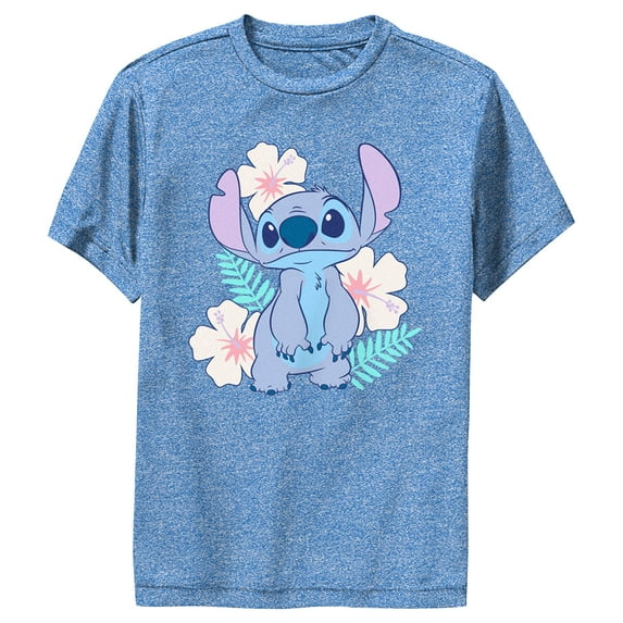 Boy's Lilo & Stitch Floral Stitch Performance Graphic Tee Royal Blue Heather X Large