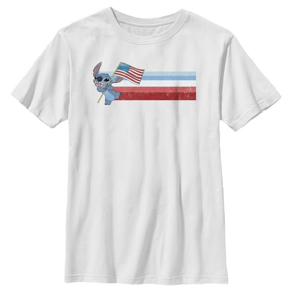 Boy's Lilo & Stitch Flying the American Flag Graphic Tee White Medium