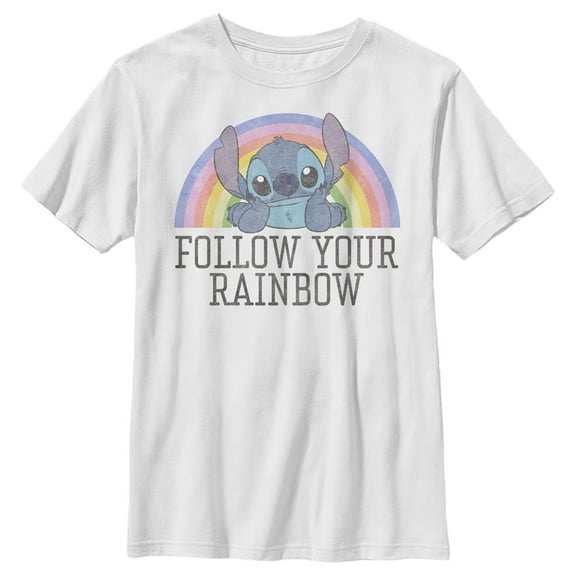Boy's Lilo & Stitch Follow Your Rainbow  Graphic Tee White Small