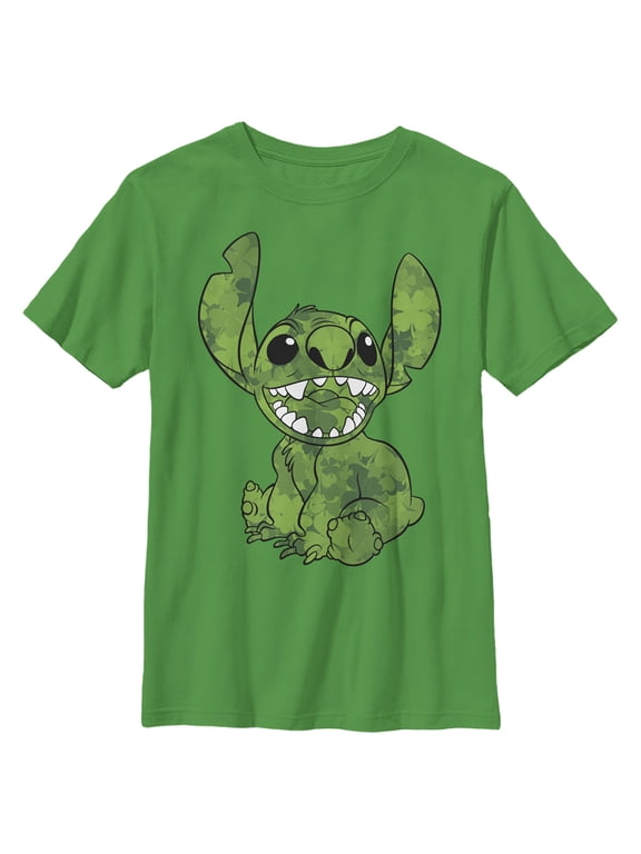 Boy's Lilo & Stitch Four-Leaf Clover Fill Graphic Tee Kelly Green Large