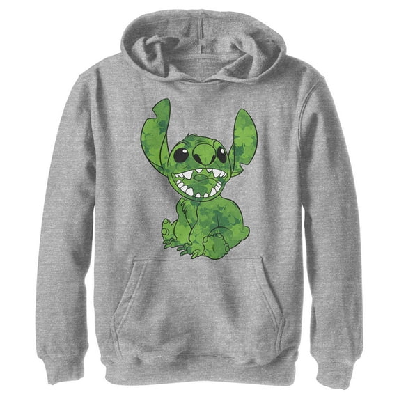 Boy's Lilo & Stitch Four-Leaf Clover Fill Pull Over Hoodie Athletic Heather Large