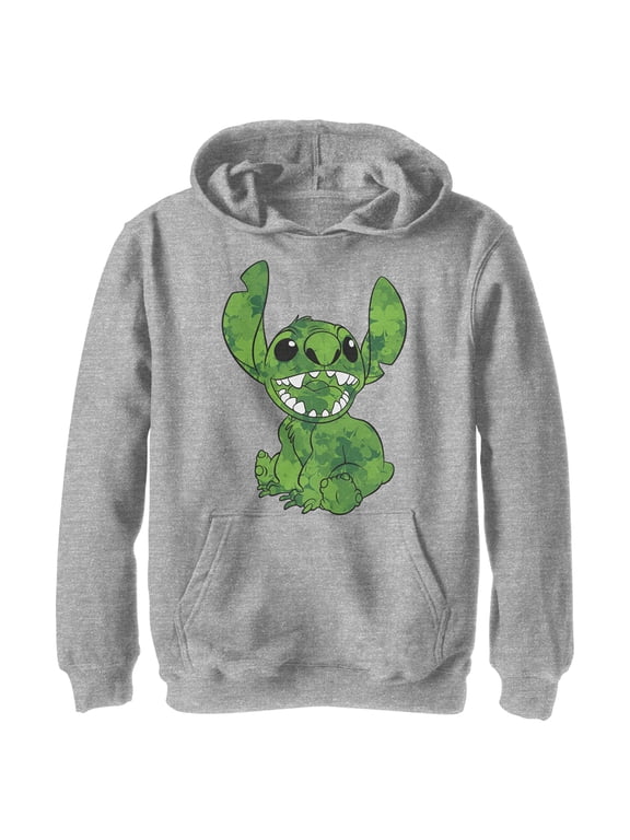 Boy's Lilo & Stitch Four-Leaf Clover Fill Pull Over Hoodie Athletic Heather Medium