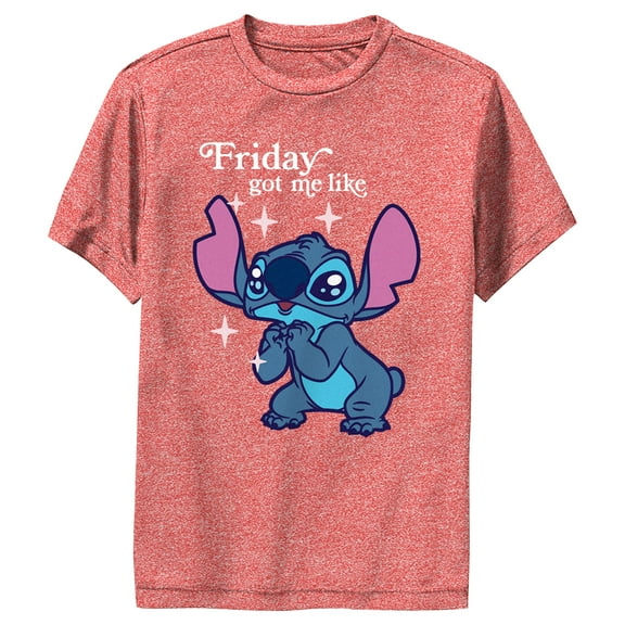 Boy's Lilo & Stitch Friday Got Me Like  Performance Graphic Tee Red Heather Large