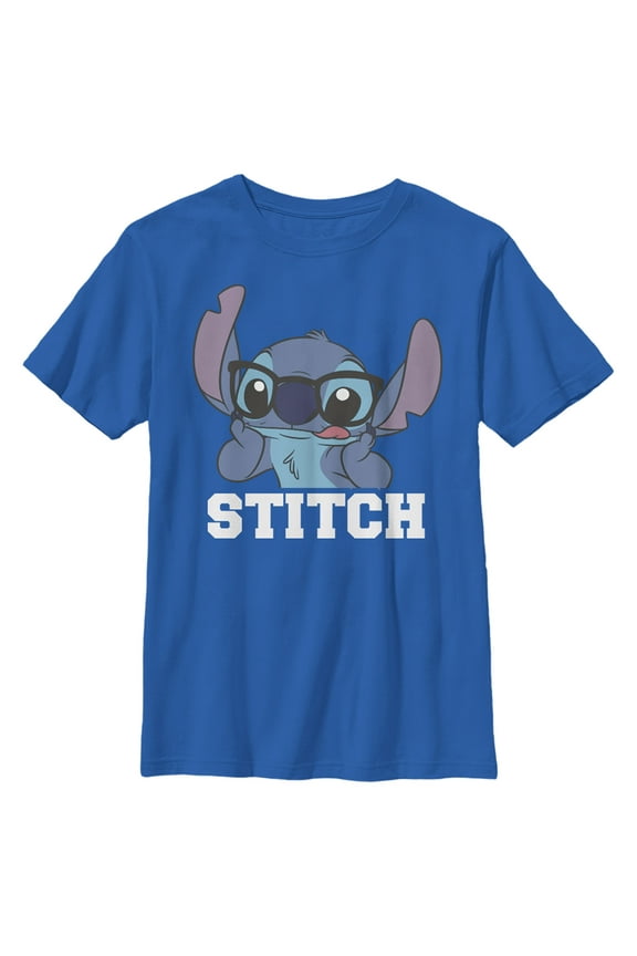 Boy's Lilo & Stitch Glasses Stitch  Graphic Tee Royal Blue Small
