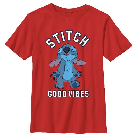 Boy's Lilo & Stitch Good Vibes Happy Stitch Graphic Tee Red Large