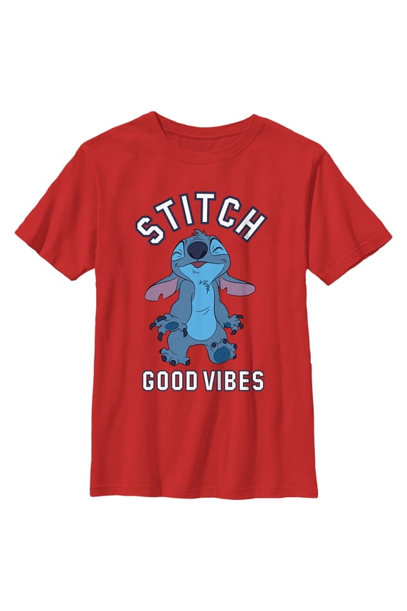 Boy's Lilo & Stitch Good Vibes Happy Stitch Graphic Tee Red X Large
