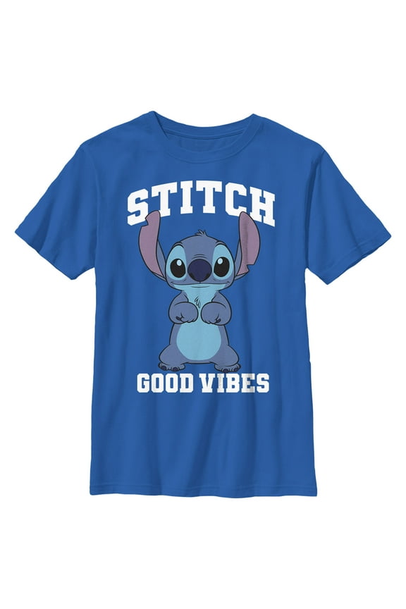 Boy's Lilo & Stitch Good Vibes Only Stitch  Graphic Tee Royal Blue Small