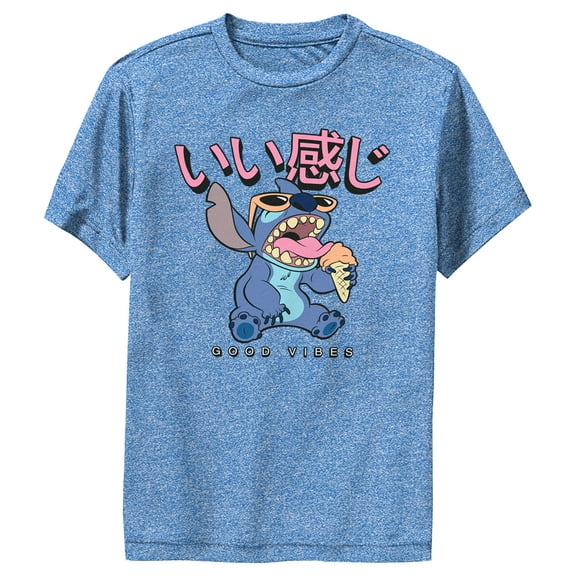 Boy's Lilo & Stitch Good Vibes Snack Eater Performance Graphic Tee Royal Blue Heather Medium