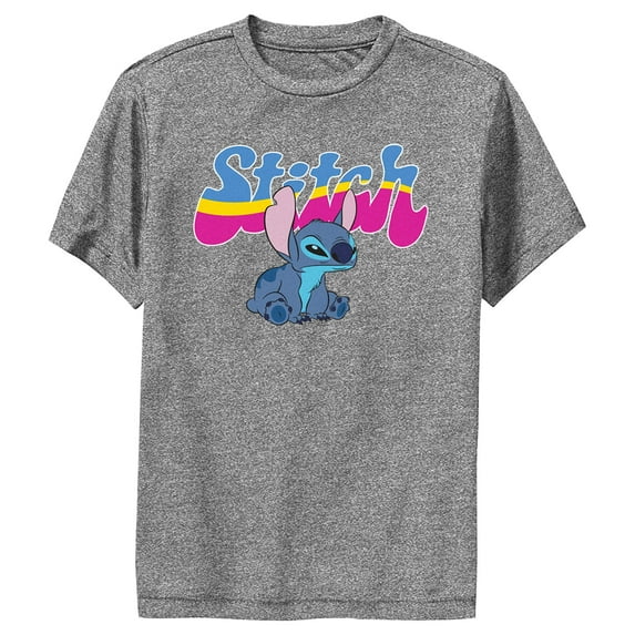 Boy's Lilo & Stitch Groovy Stitch Performance Graphic Tee Charcoal Heather Medium