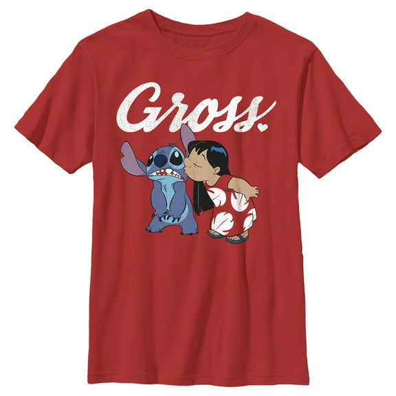 Boy's Lilo & Stitch Gross Kiss  Graphic Tee Red Small