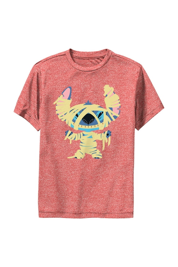 Boy's Lilo & Stitch Halloween Mummy Stitch Performance Graphic Tee Red Heather Large