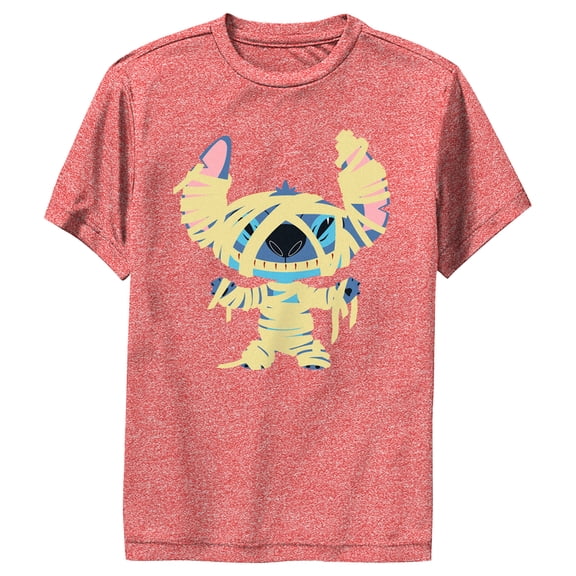Boy's Lilo & Stitch Halloween Mummy Stitch Performance Graphic Tee Red Heather Medium