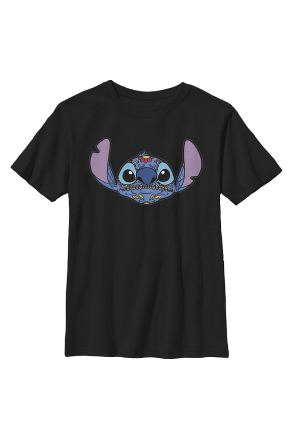 Boy's Lilo & Stitch Halloween Sugar Skull Graphic Tee Black Small