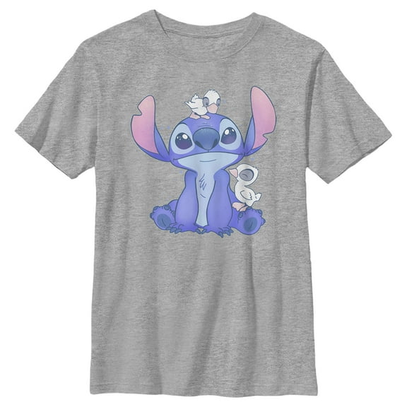 Boy's Lilo & Stitch Hanging with Ducks  Graphic Tee Athletic Heather Large