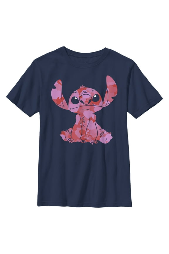 Boy's Lilo & Stitch Heart Filled Stitch Graphic Tee Navy Blue Large