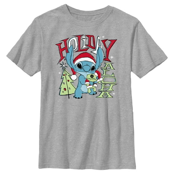 Boy's Lilo & Stitch Holiday Aloha Stitch  Graphic Tee Athletic Heather Small