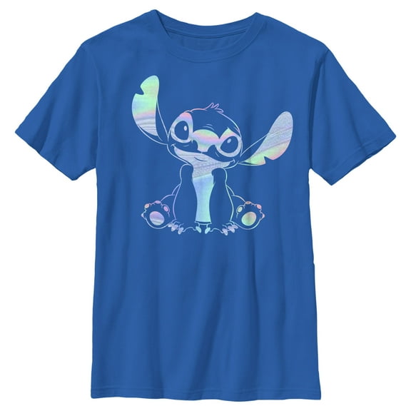 Boy's Lilo & Stitch Holographic Stitch  Graphic Tee Royal Blue Large