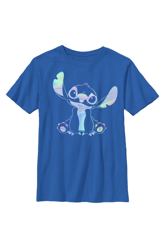 Boy's Lilo & Stitch Holographic Stitch Graphic Tee Royal Blue Large
