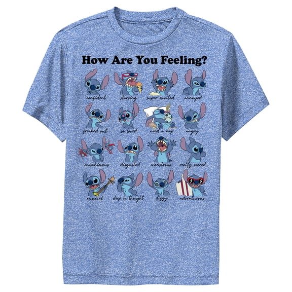 Boy's Lilo & Stitch How Are You Feeling Performance Graphic Tee Royal Blue Heather Large